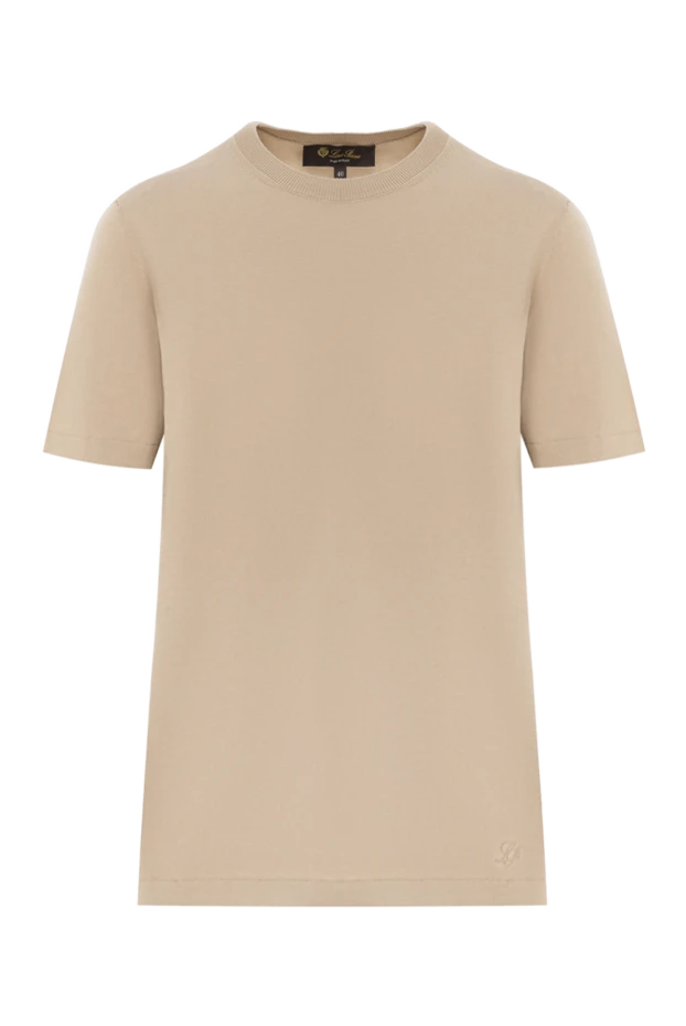 Women's beige cotton T-shirt with logo - photo 1