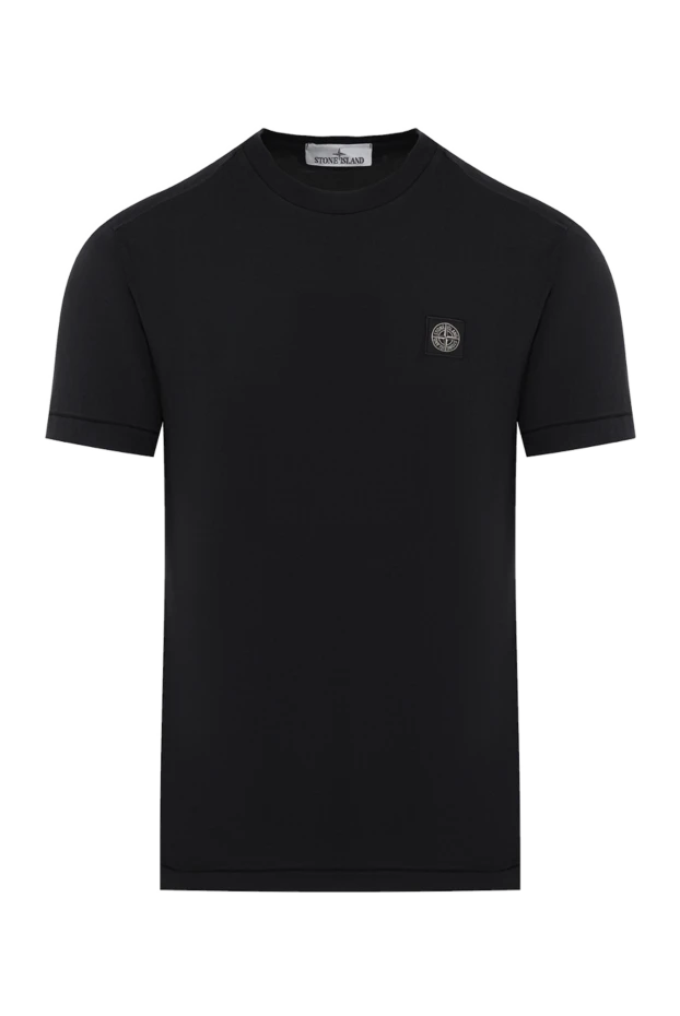 Черная футболка из хлопкового трикотажа с нашивкой логотипом - фото 1