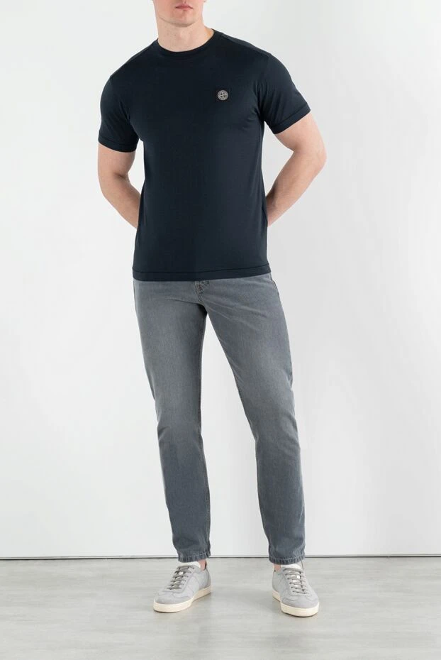 Stone Island синяя футболка из хлопкового трикотажа с нашивкой логотипом 186720 - фото 2