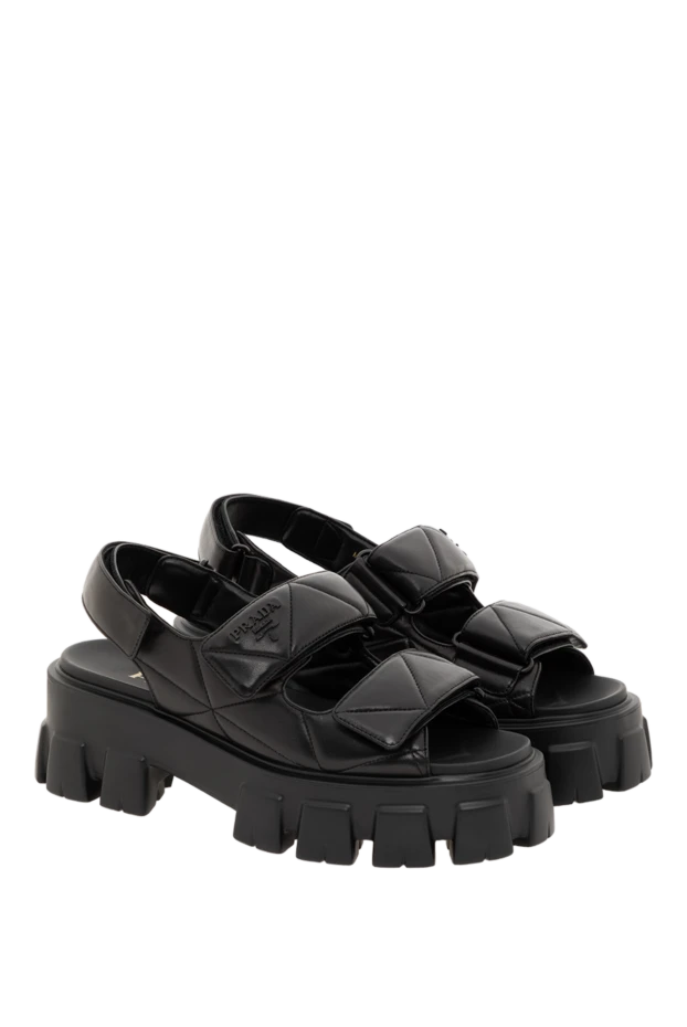 Prada стеганые сандалии кожаные черные женские 186728 - фото 3