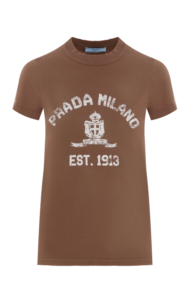 Футболка из джерси с принтом коричневая женская - фото 1