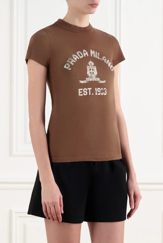 Prada футболка из джерси с принтом коричневая женская 186733 - фото 3