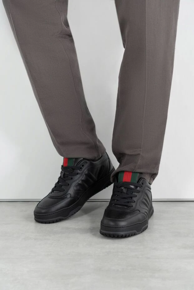 Gucci кроссовки мужские re-web из кожи черного цвета 186734 - фото 3