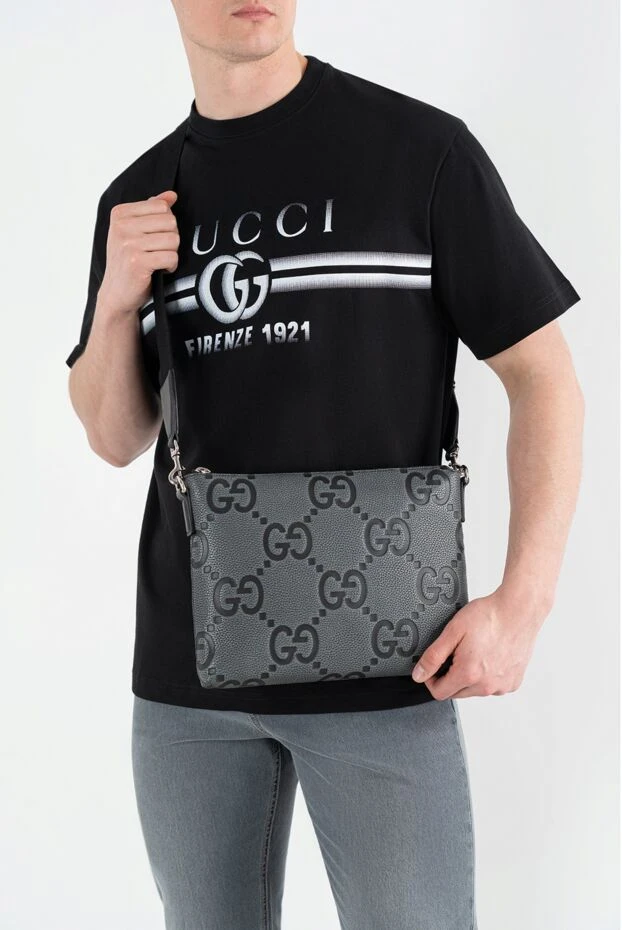 Gucci средняя сумка-мессенджер gg серая мужская 186735 - фото 2