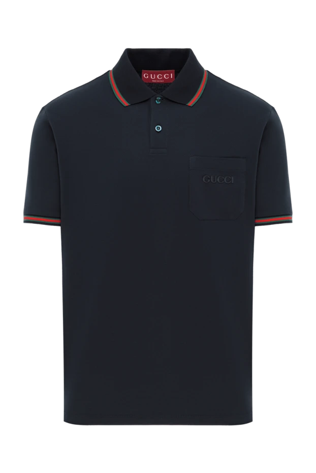 Stretch cotton polo shirt with embroidery, blue, men's - photo 1