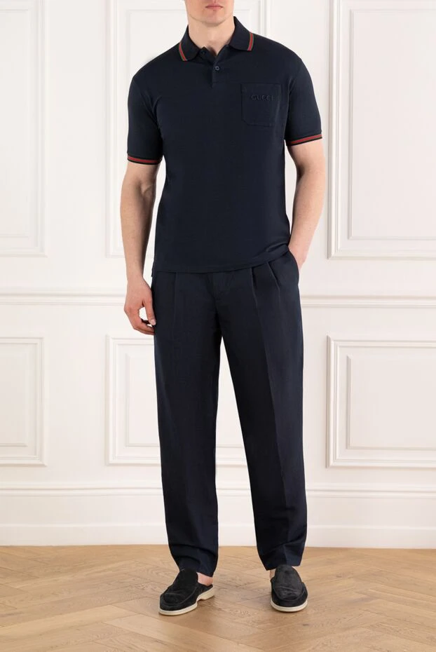 Gucci кесте тігілген, көгілдір, ерлерге арналған созылған мақта поло жейде 186738 - фото 2