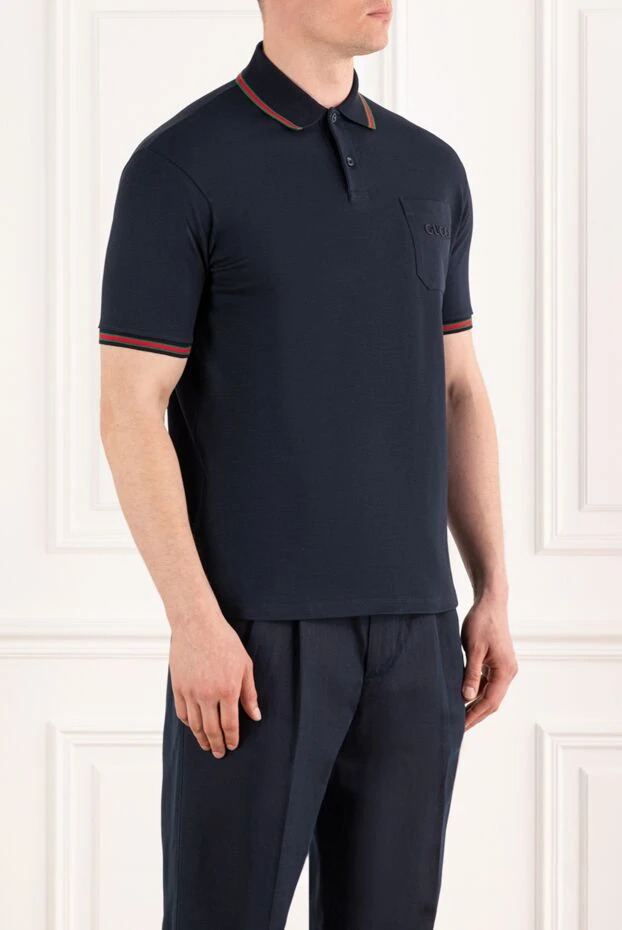 Gucci кесте тігілген, көгілдір, ерлерге арналған созылған мақта поло жейде 186738 - фото 3