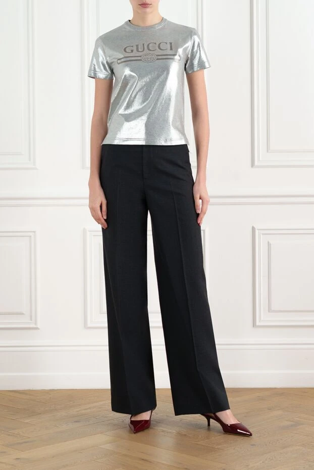 Gucci футболка из ламинированного хлопка с принтом серая женская 186739 - фото 2