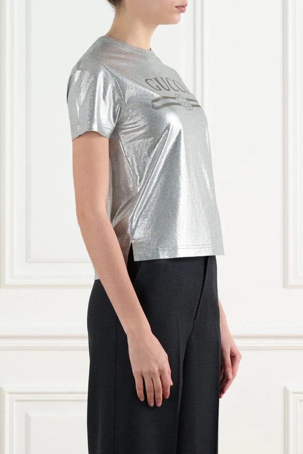 Gucci футболка из ламинированного хлопка с принтом серая женская 186739 - фото 3