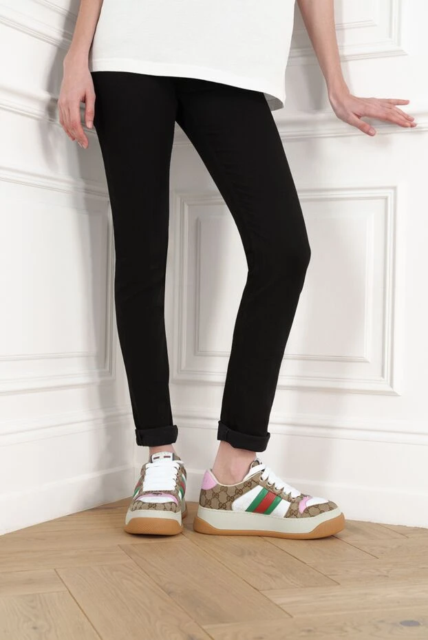 Gucci кроссовки screener с web полосками на высокой подошве 186741 - фото 2