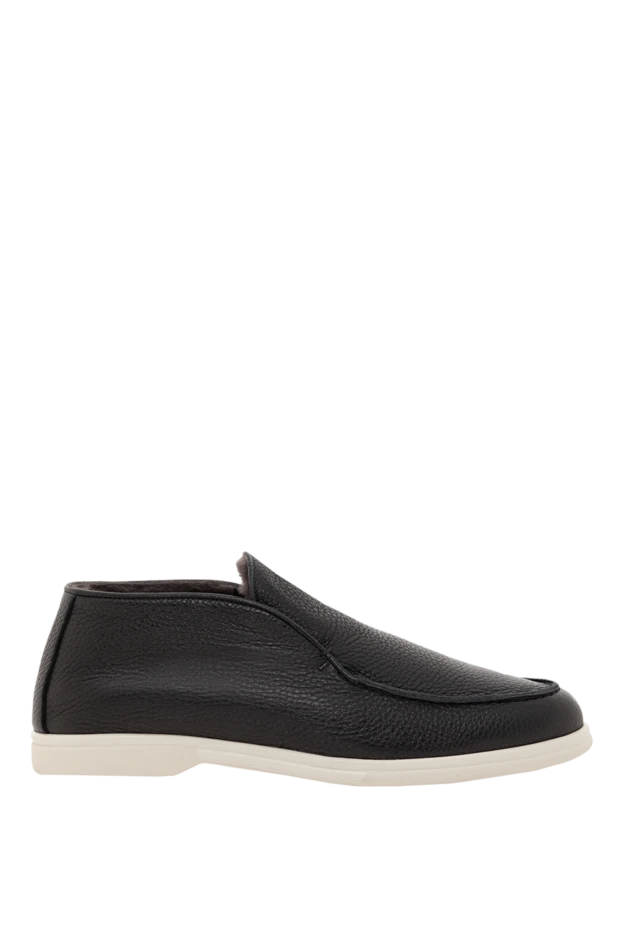 Corneliani теплые кожаные лоферы на меху черные мужские 186743 - фото 1