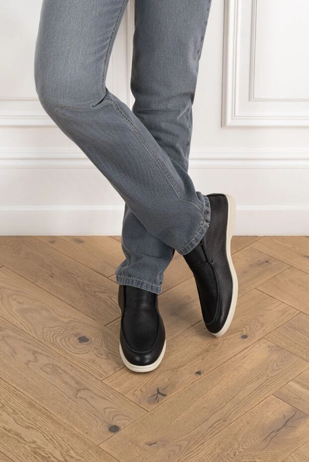 Corneliani теплые кожаные лоферы на меху черные мужские 186743 - фото 2