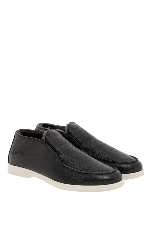 Corneliani теплые кожаные лоферы на меху черные мужские 186743 - фото 3