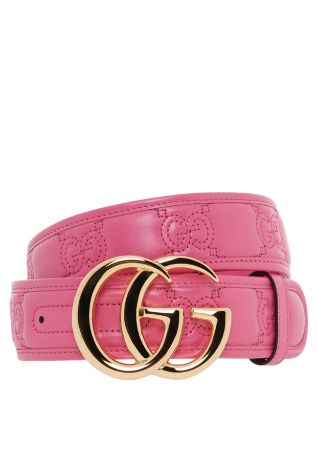Pink women's belt with gold GG buckle - photo 1