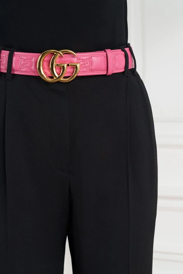 Pink women's belt with gold GG buckle - photo 2