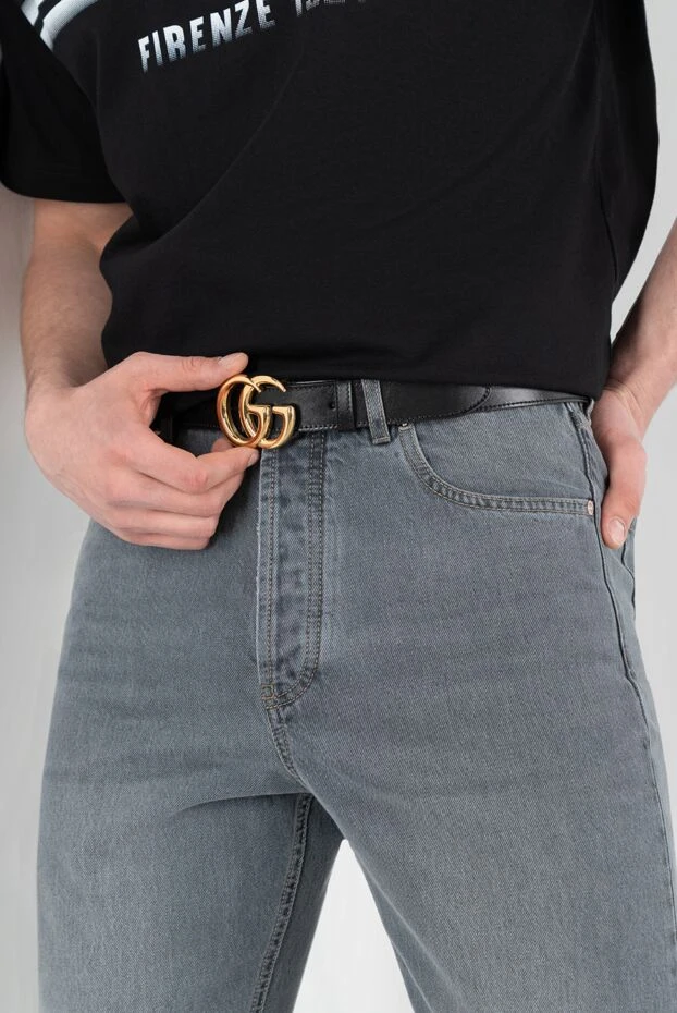 Gucci ремень gg marmont с блестящей пряжкой мужской черный 186750 - фото 2