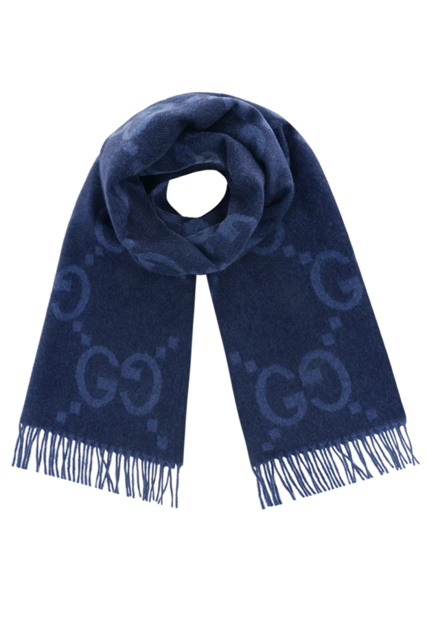 Cashmere and jacquard scarf with GG pattern men's blue - photo 1