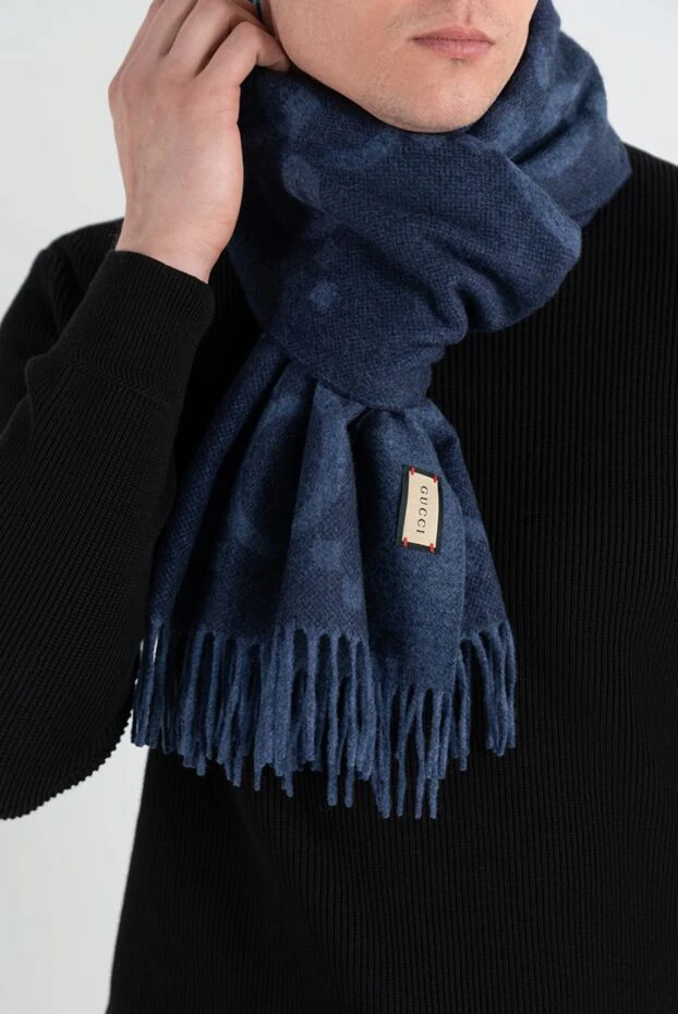 Gucci cashmere and jacquard scarf with gg pattern men's blue 186755 - photo 2