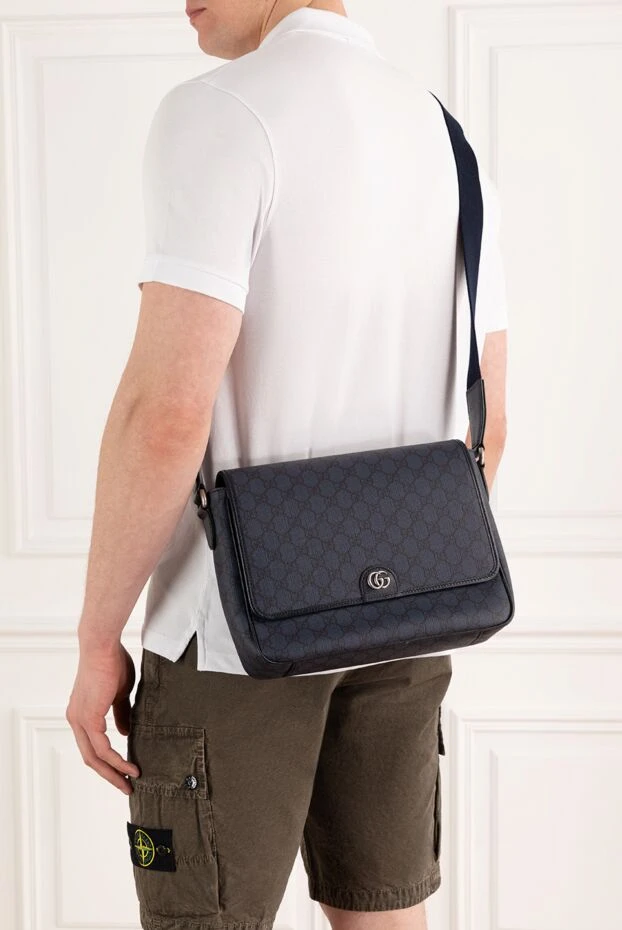 Gucci средняя сумка-мессенджер ophidia из текстиля gg supreme tender синяя 186758 - фото 2
