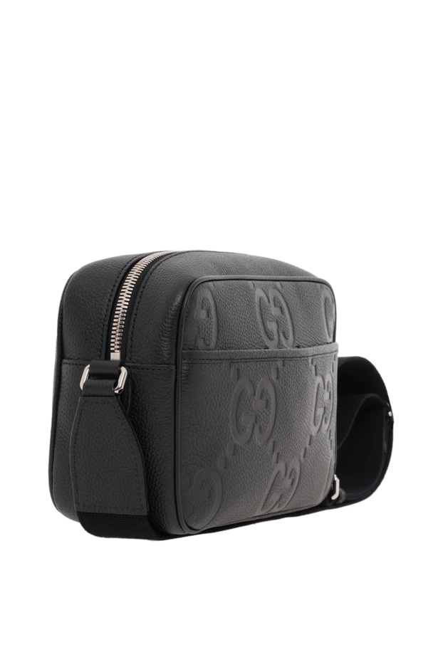 Gucci мужская стильная кожаная сумка с плечевым ремнем и тисненым декором 186760 - фото 3