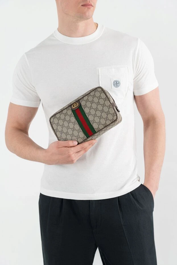 Gucci коричневый несессер savoy с лентой web мужской 186764 - фото 2