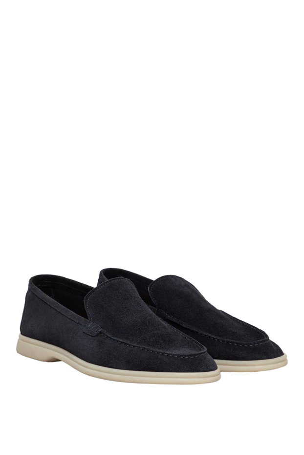 Cesare di Napoli men's dark blue suede loafers with a light sole 186771 - photo 3
