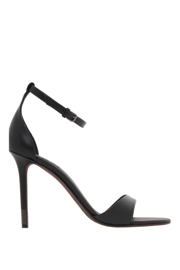 Мониль өкшесі бар қара былғары сандалдар - фото 1