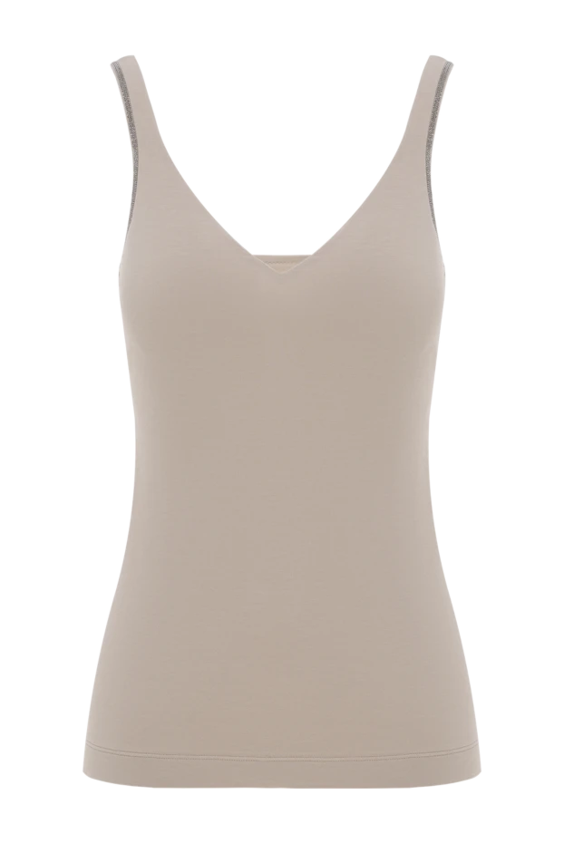 Stretch cotton jersey top with monil chain beige - photo 1