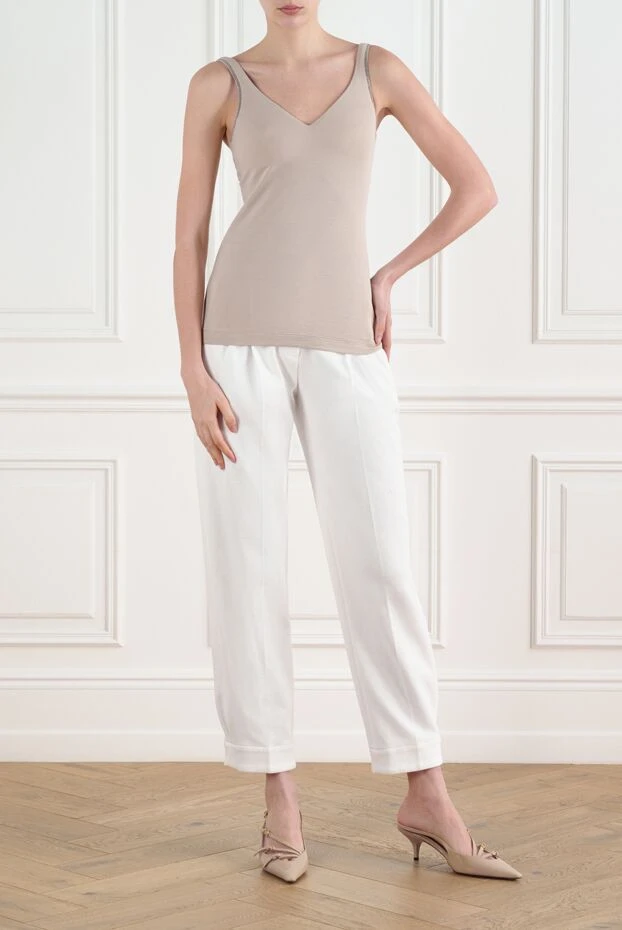 Brunello Cucinelli stretch cotton jersey top with monil chain beige 186792 - photo 2