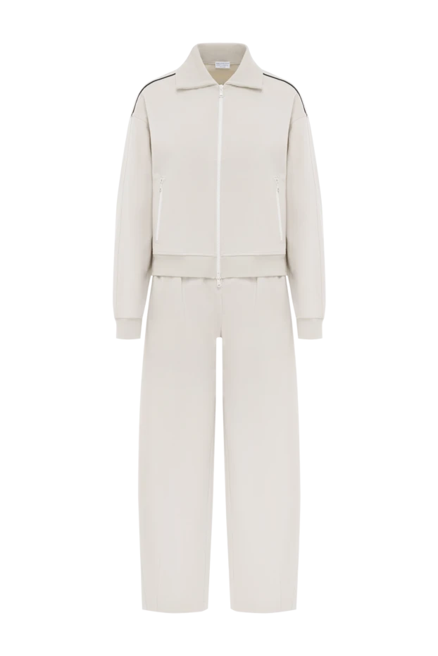 Контрастты лентасы бар бежевый спорттық костюм - фото 1