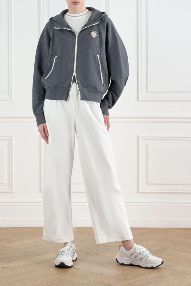 Brunello Cucinelli white cotton joggers for women with lace 186802 - photo 2