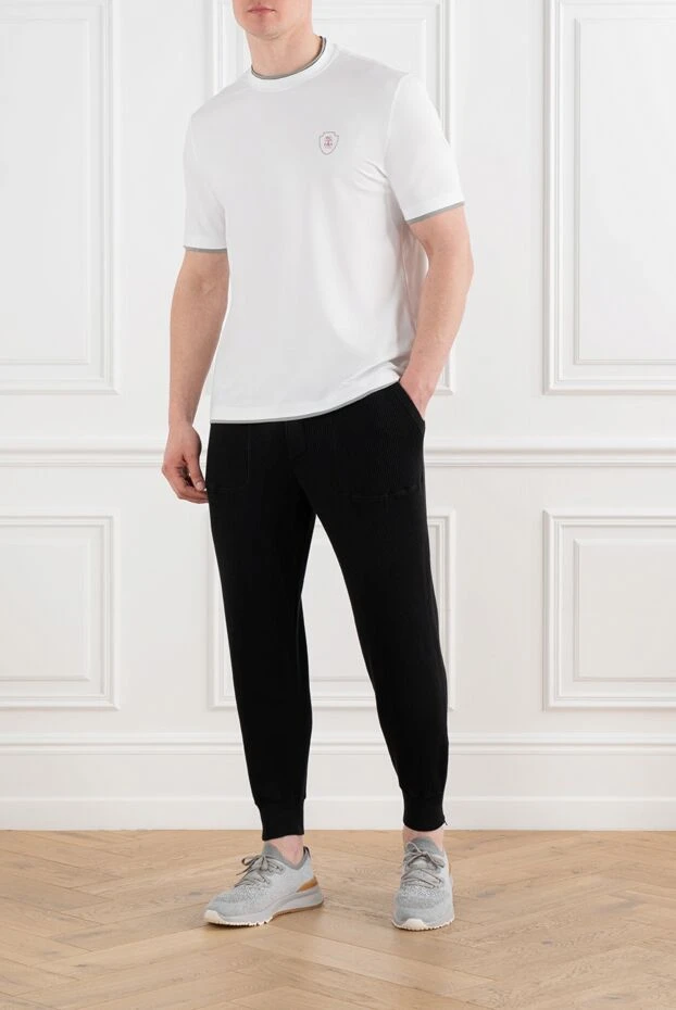 Brunello Cucinelli white men's t-shirt with piping and logo 186803 - photo 2