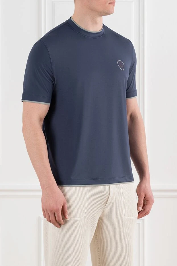Brunello Cucinelli t-shirt blue with layered details and logo 186804 - photo 3