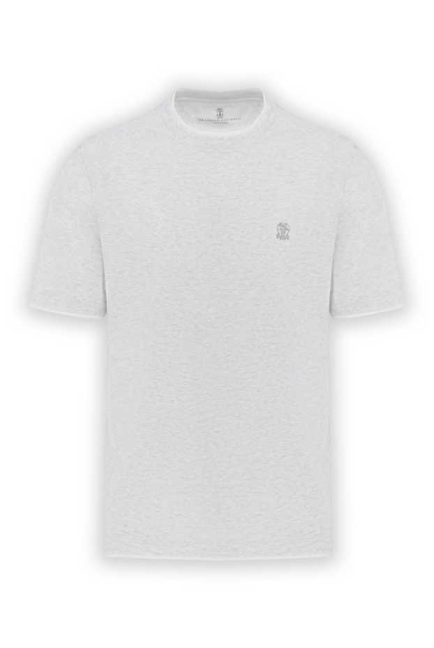 Футболка серая мужская с окантовкой и логотипом из хлопка - фото 1