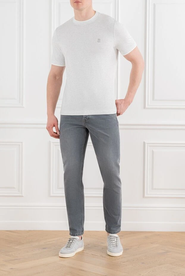 Brunello Cucinelli жиегі және мақта логотипі бар сұр ерлер футболкасы 186809 - фото 2