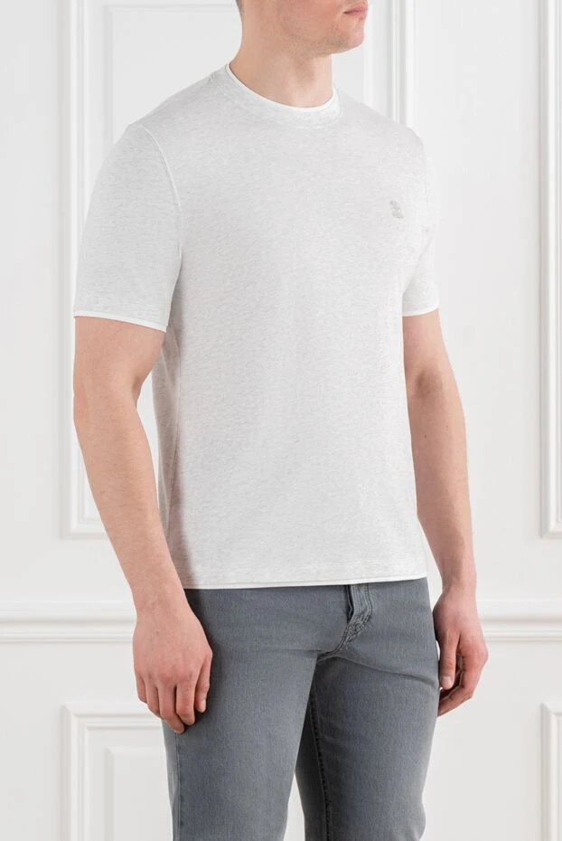 Brunello Cucinelli жиегі және мақта логотипі бар сұр ерлер футболкасы 186809 - фото 3