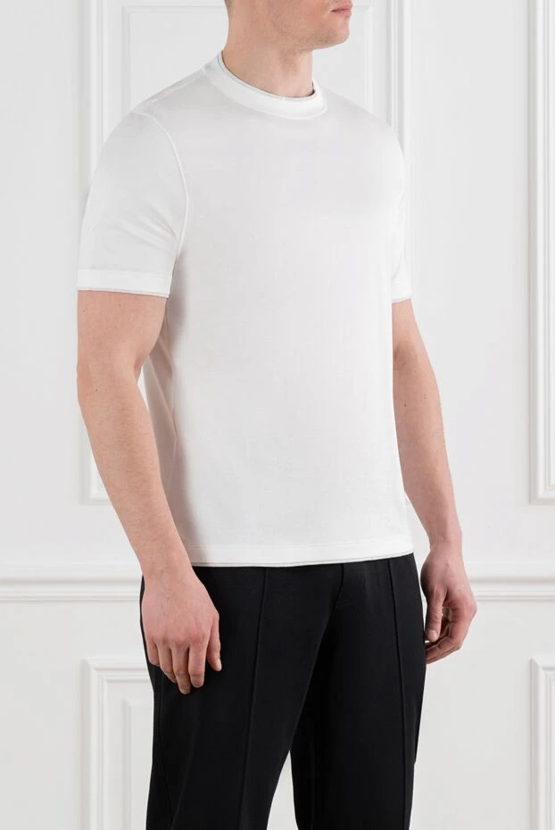 Brunello Cucinelli көп қабатты бөлшектері бар ерлерге арналған ақ мақтадан жасалған футболка 186815 - фото 3