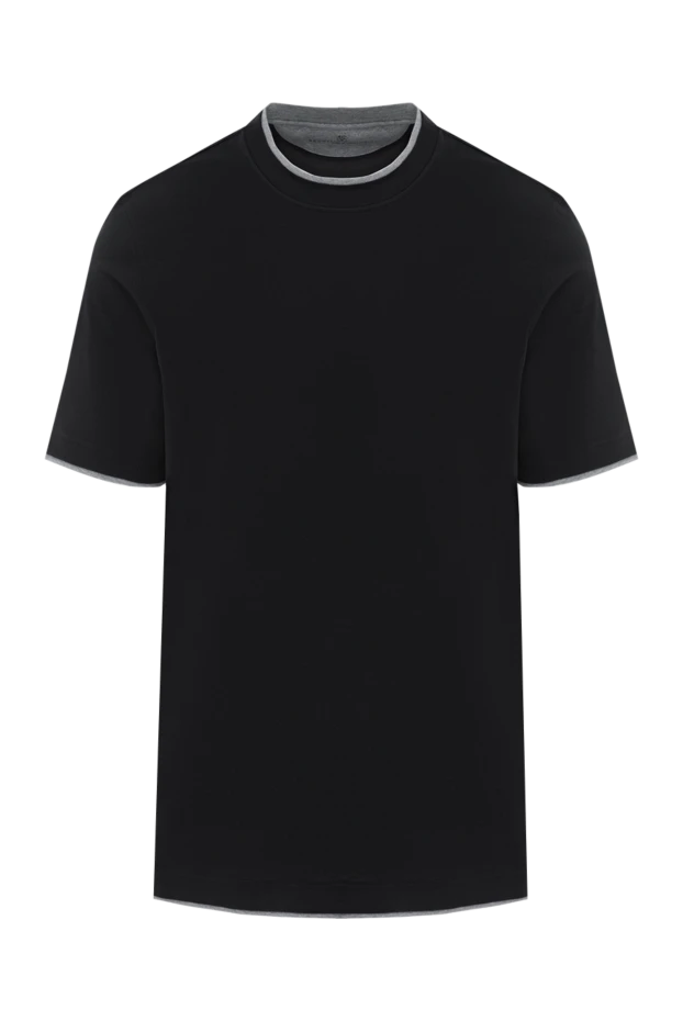 Men's black cotton T-shirt with multi-layer details - photo 1