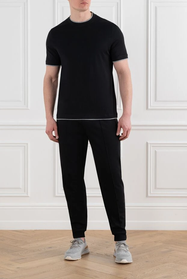 Brunello Cucinelli көпқабатты бөлшектері бар қара мақта ерлерге арналған футболка 186819 - фото 2