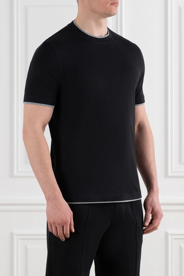 Brunello Cucinelli көпқабатты бөлшектері бар қара мақта ерлерге арналған футболка 186819 - фото 3