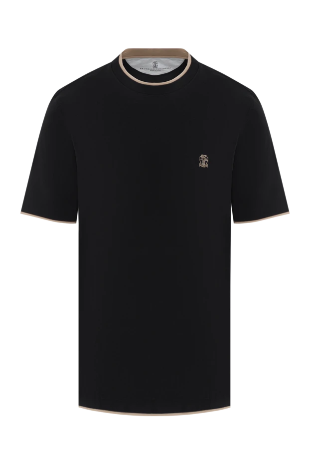 Қатарлы бөлшектері бар қара мақта ерлерге арналған футболка - фото 1