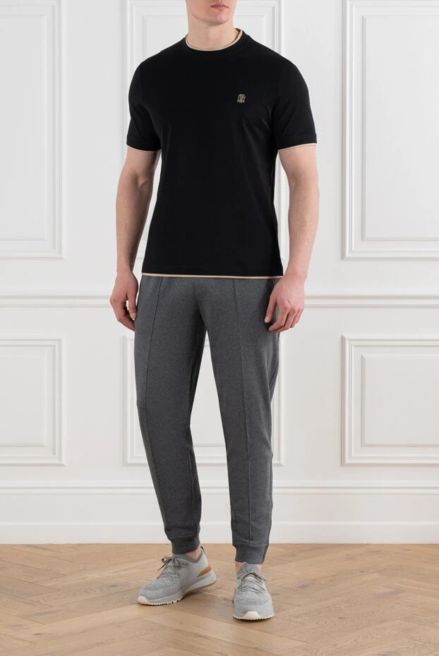 Brunello Cucinelli қатарлы бөлшектері бар қара мақта ерлерге арналған футболка 186820 - фото 2