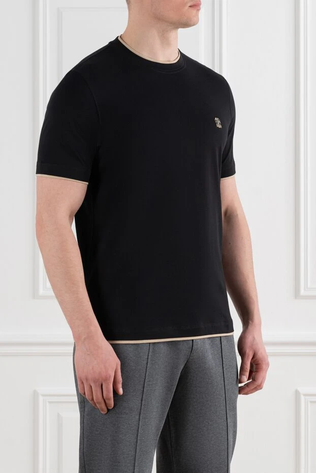 Brunello Cucinelli қатарлы бөлшектері бар қара мақта ерлерге арналған футболка 186820 - фото 3