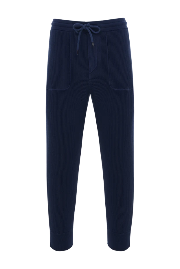 Хлопковые джоггеры в рубчик мужские синие - фото 1