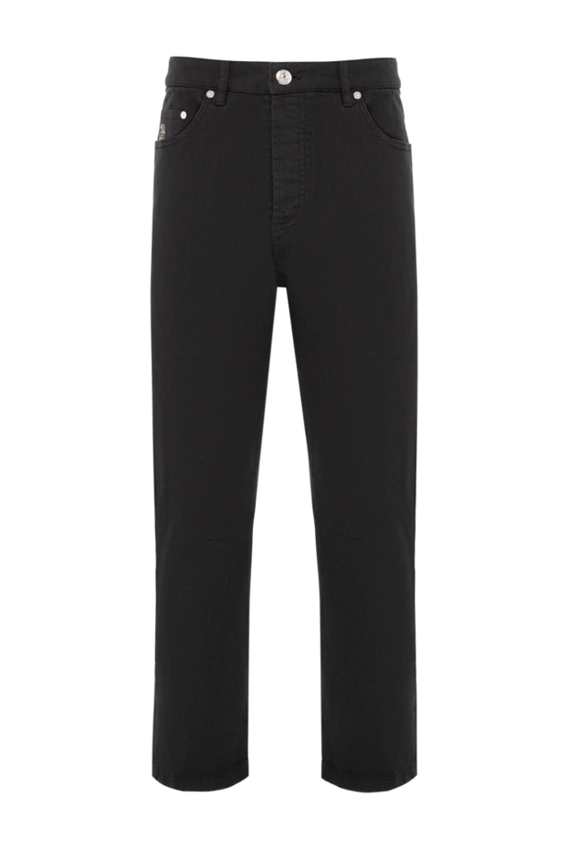 Brunello Cucinelli чёрные джинсы из хлопка с эластаном и кожаной нашивкой 186833 - фото 1