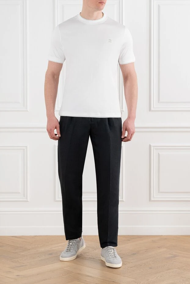 Brunello Cucinelli men's black trousers with pintucks made of linen and cotton 186838 - photo 2