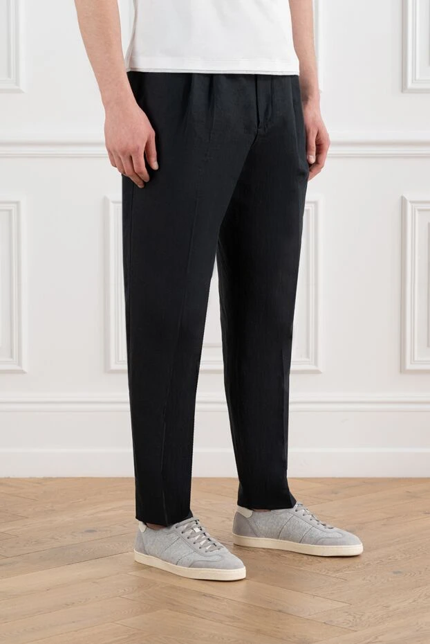 Brunello Cucinelli men's black trousers with pintucks made of linen and cotton 186838 - photo 3