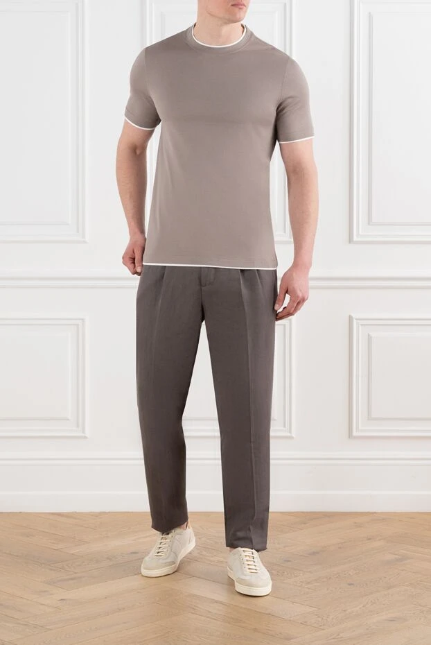 Brunello Cucinelli men's brown trousers with pintucks made of linen and cotton 186839 - photo 2
