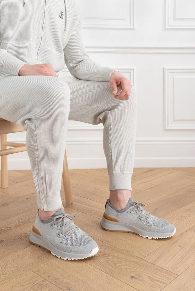 Brunello Cucinelli men's gray sneakers with mesh and logo 186840 - photo 2