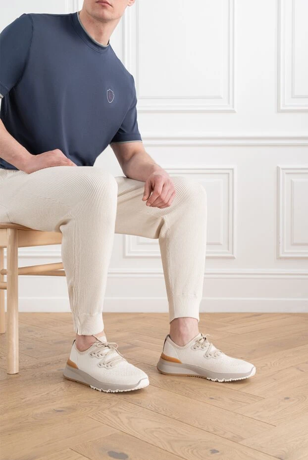 Brunello Cucinelli men's beige sneakers with mesh and logo 186841 - photo 3